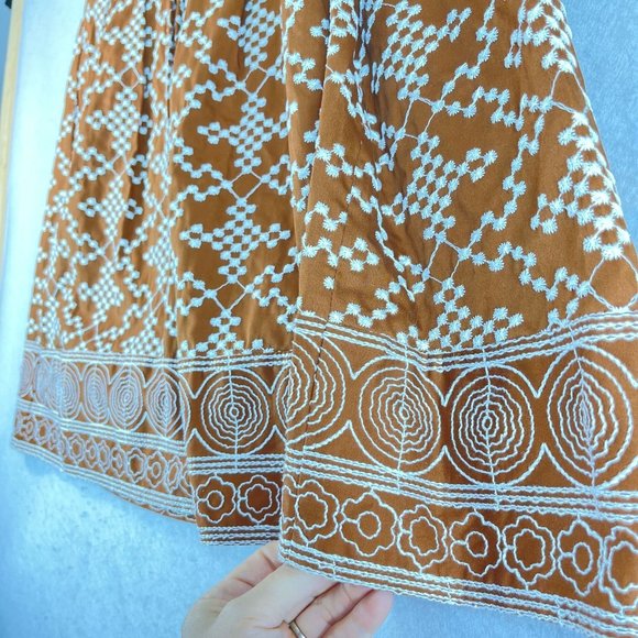 NWT NANETTE LEPORE Womens 4 Brown Multi Pattern Faux Wrap Lined Cotton Skirt - Picture 3 of 11